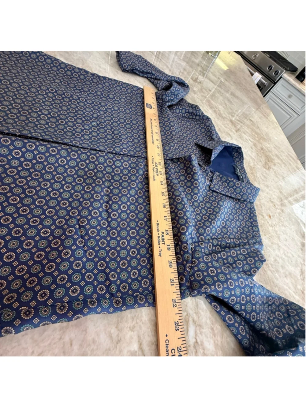Lafayette 148 silk Button Down Shirt M Blue Brown Dot Print, oversized cuffed - Picture 7 of 11